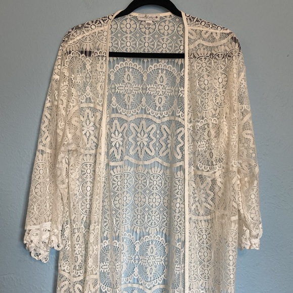 In Bloom by Jonquil Womens Size M/L White Lace Open Front Kimono Cover Up Robe - Picture 2 of 13